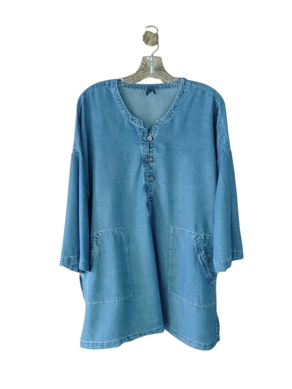 Stella Carakasi Denim Blue 3/4 Sleeve Tencel Tunic Size Large